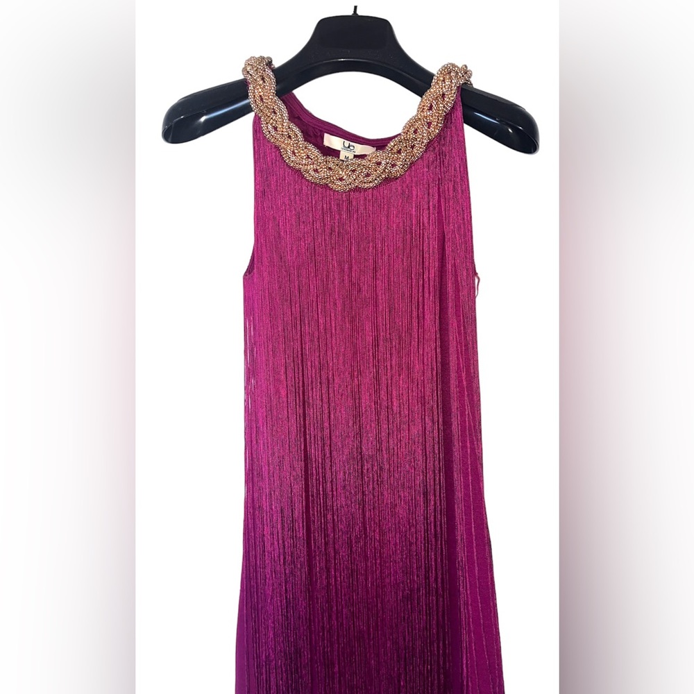 YA Los Angeles Short Fringe Dress w/ Beaded Neckline S59-18 - Picture 6 of 9